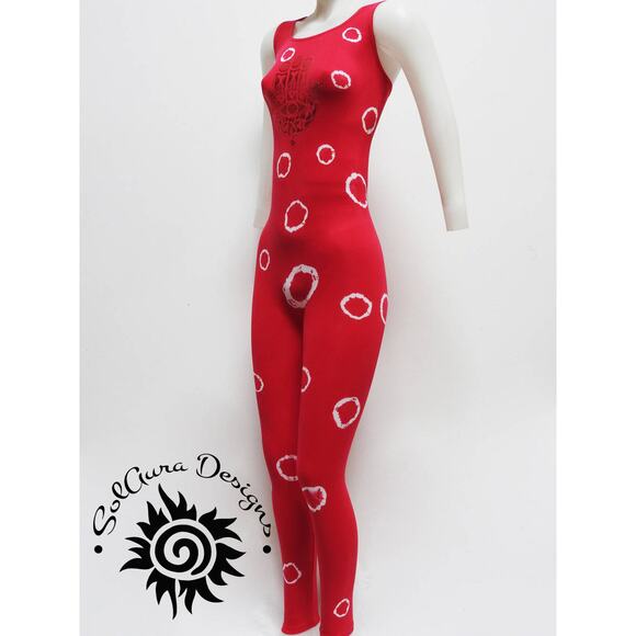 BUBBLES - One Size Fits S/M/L Tie Dyed Red, White Catsuit, Black Light Reactive - Picture 5 of 10
